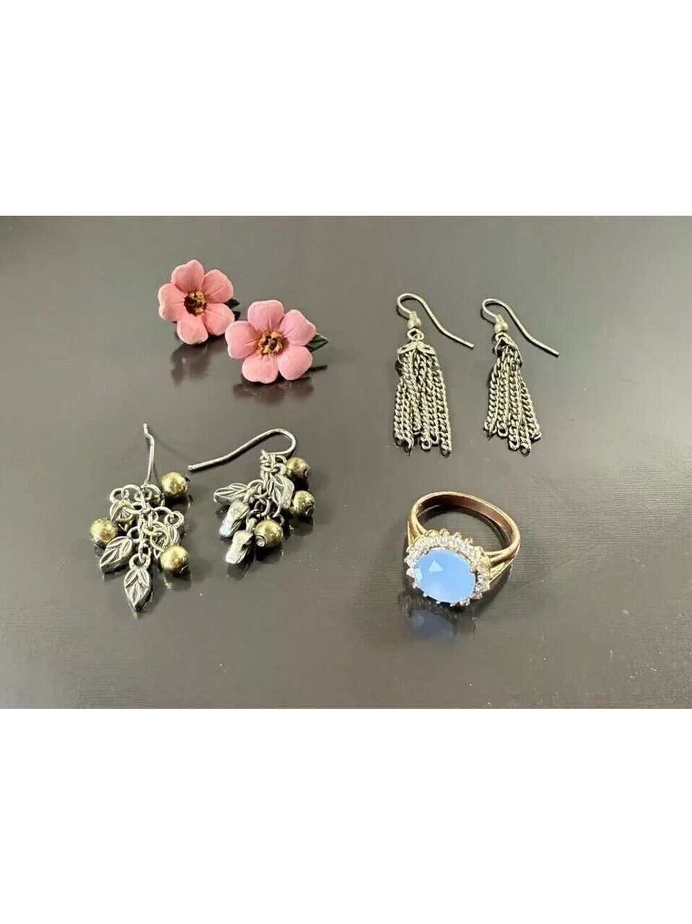 Vintage Beaded Dangling Grape Bunch Pierced Earrings and ring lot